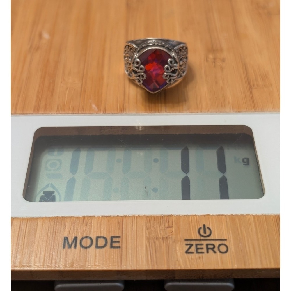 Sarda Bali Sterling Silver 925 Pear Shaped Pink Purple Quartz Filigree Ring 7 - Picture 6 of 11